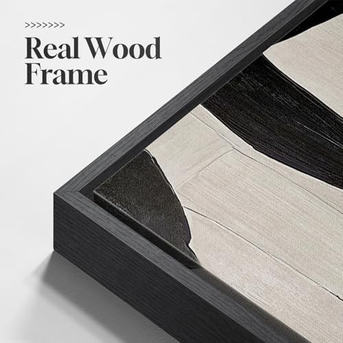 Framed Modern Black Beige Abstract Canvas Wall Art Decor Set of 2, 16x24 In - Image 5