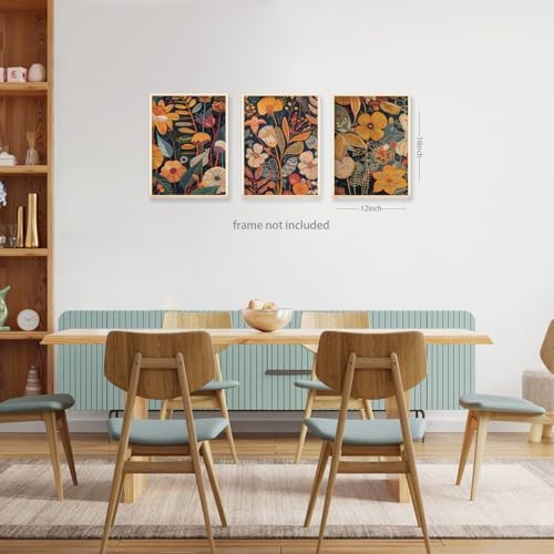 TBKHUDBI Burnt Orange Floral Canvas Wall Art, Mid Century Modern Wall Decor - Image 4