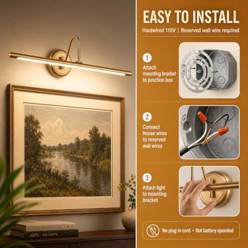 JOOSENLUX Dimmable Led Picture Lights 24.4'' Brass Golden-Like Hard-Wired - Image 2