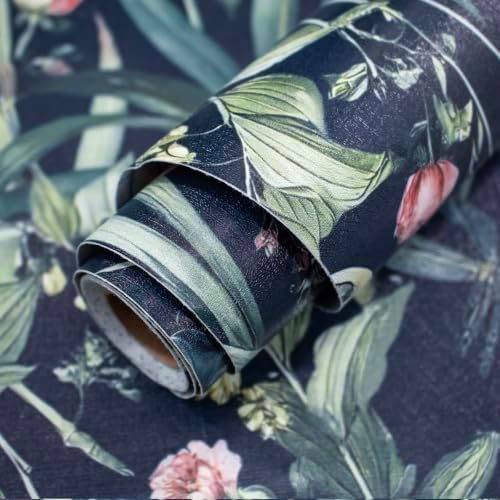 Navy Bird and Floral Peel and Stick Wallpaper Vintage 17in x 197in - Image 4
