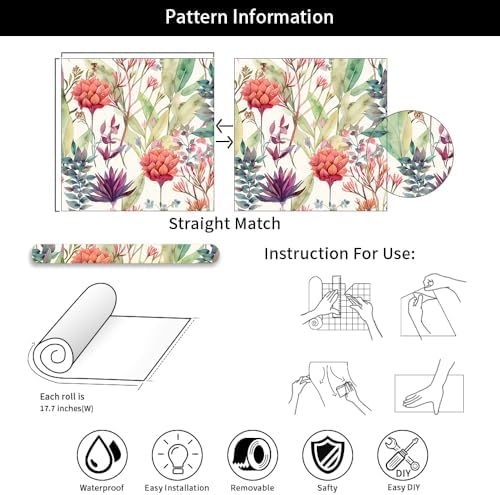 Watercolor Purple/Red/Green Grass Wildflower Floral Peel and Stick Wallpaper - Image 7