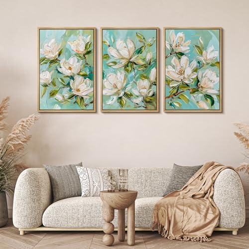 MUDECOR Framed Canvas Print Wall Art Abstract Magnolia Flower Teal Green - Image 2