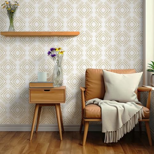Heroad Peel and Stick Wallpaper Boho Wallpaper Beige Orange Geometric Striped - Image 2