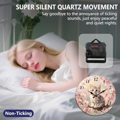peacoblue Cherry Blossom Cat Wall Clocks Battery Operated - Image 4