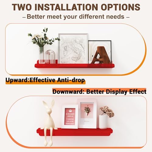 Qukaka 15" Floating Shelves for Wall, 3 Pack Clear Red Display Ledges - Image 6