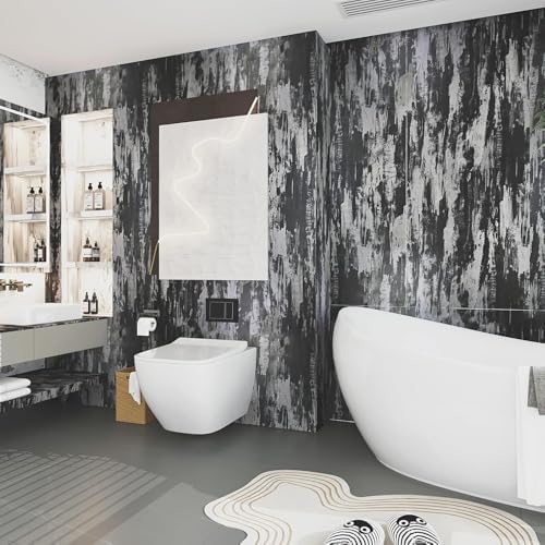 BOMENG Extra Wide Concrete Peel and Stick Industrial Wallpaper 48"x197" Black - Image 7