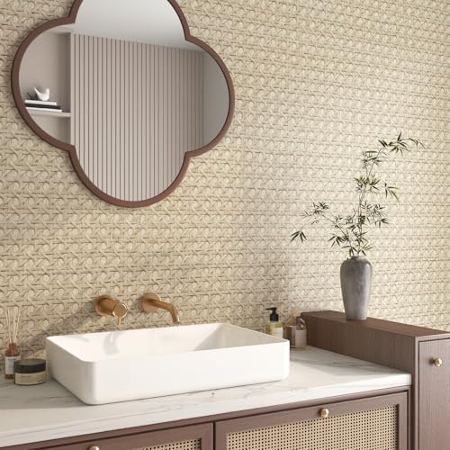 FunStick Tan Brown Rattan Wallpaper Peel and Stick Cane Webbing Wicker Weave - Image 5