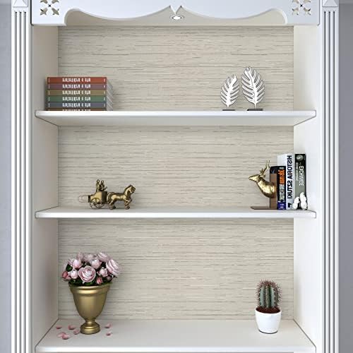 VaryPaper 15.7''x315'' Beige Grasscloth Peel and Stick Wallpaper Textured - Image 3