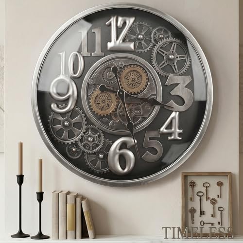 Moving Gear Wall Clock, 26 Inch Large Industrial Steampunk 3D Wall Decor by Unknown