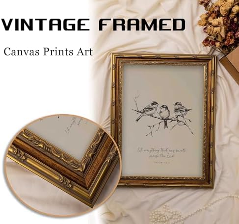 Vintage Gold Framed Christian Bird Wall art, Bible Verse Sketch Canvas Print - Image 4