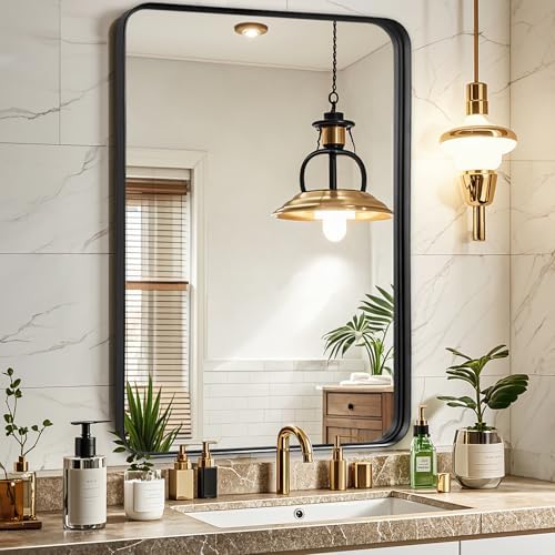 Black Bathroom Vanity Mirror Over Sink 26x38, Large Wall Mounted Mirror by Unknown
