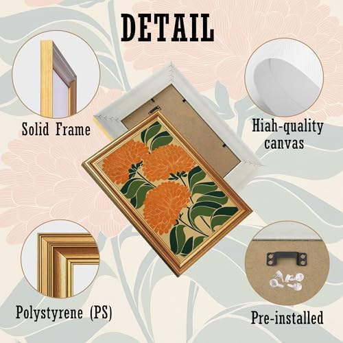 EJPFOGV Art Nouveau Orange Flower Botanical Framed Canvas Wall Art 8x10 in - Image 6