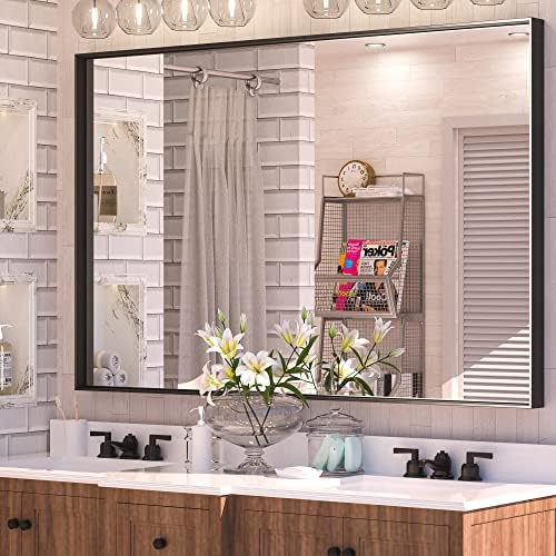 Keonjinn 55x36 Inch Matte Black Bathroom Mirror by Keonjinn