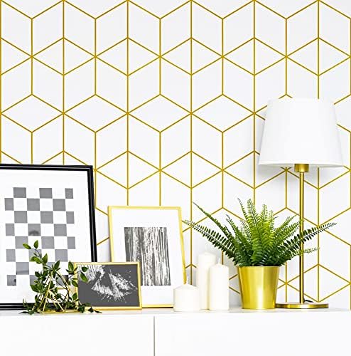 Safiyya 118"x17.3" Peel and Stick Wallpaper Gold and White Contact Paper by SAFIYYA