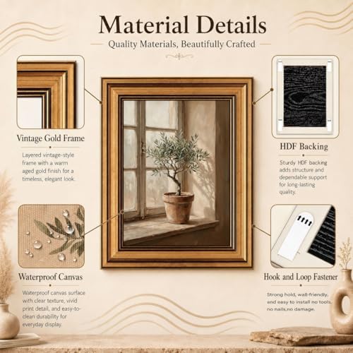 Gold Framed Wall Art, Vintage Olive Tree Canvas Prints – Farmhouse - Image 4