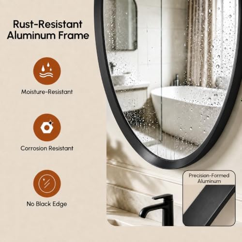 USHOWER Black Oval Bathroom Mirror, 20x28 Inch Oval Mirror - Image 4