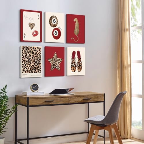 Cheetah Wall Art Red Leopard Canvas Wall Decor Y2k Trendy Coquette Poster - Image 4