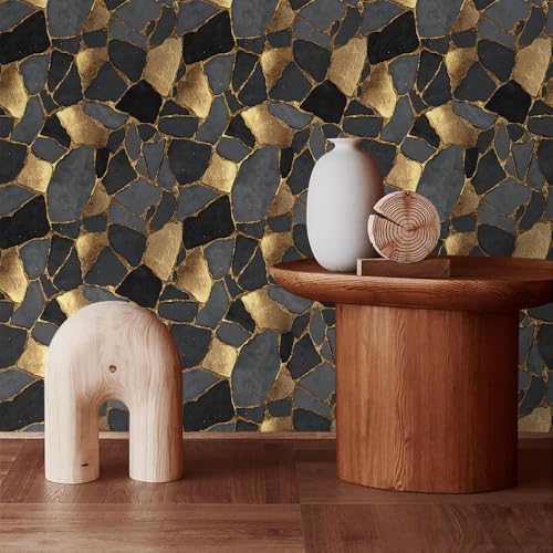 MuralPeel 18"x236" Abstract Texture Gold Dark Stone Glitter Peel and Stick - Image 3