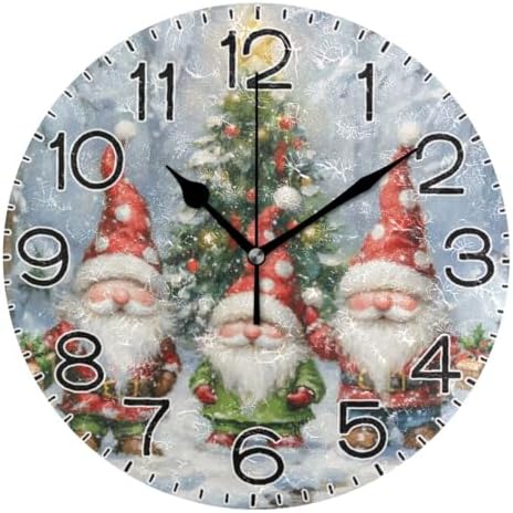 ALAZA Watercolor Christmas Tree Gnomes Wall Clock Battery Operated Non Ticking by ALAZA