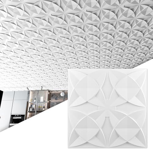 Art3d PVC Drop Ceiling Tiles 24x24 in, 48 Sq.Ft, Milk White by Art3d