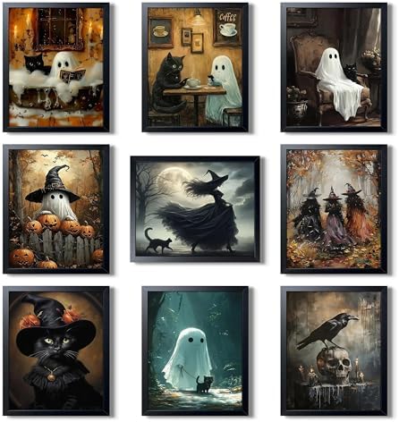 XYHYRA Halloween Wall Art Canvas Prints Set of 9, Dark Academia Wall Decor by Unknown