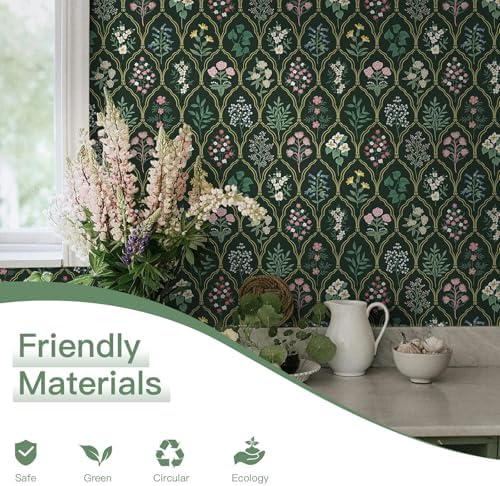 Dimoon 17.3''x78.7'' Peel and Stick Wallpaper Floral Contact Paper Vintage - Image 2