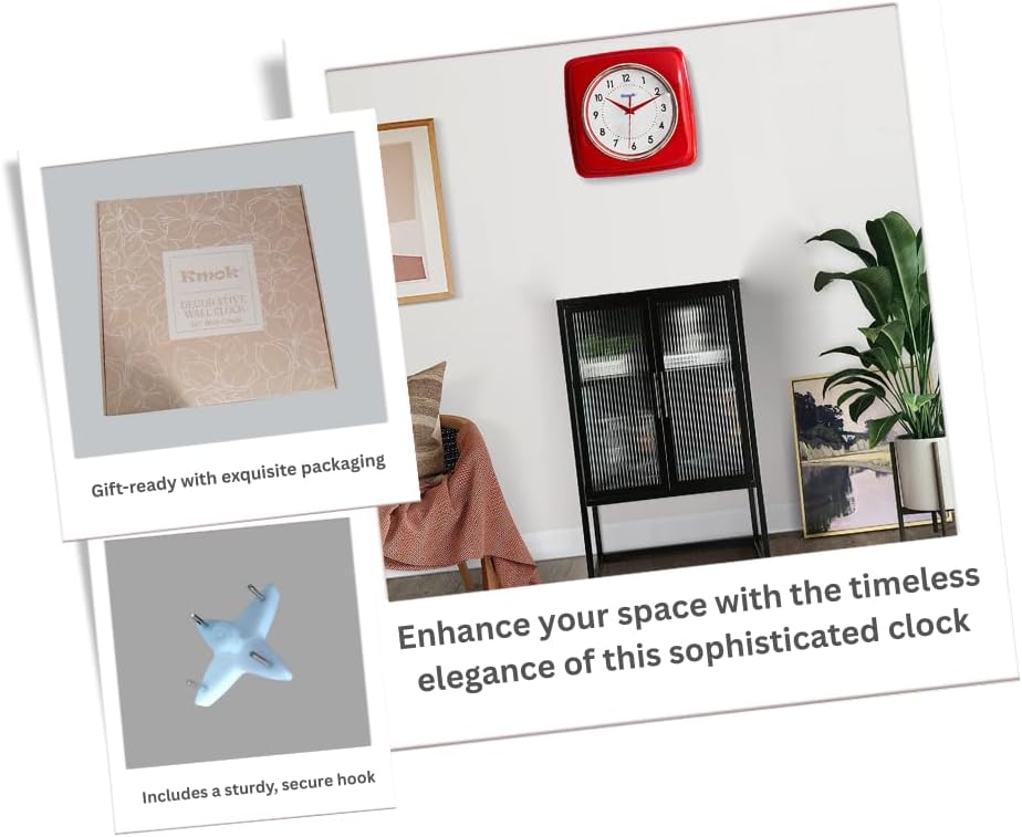 9" Retro Square Wall Clock - Image 5
