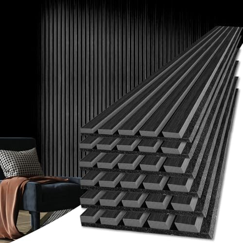 Art3d 6-Pack Soundproof Wood Slat Wall Panel, 94.5 x 7.9 in, Matte Black by Art3d