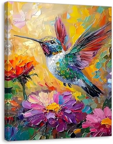 Pormipone Hummingbird Floral Wall Art 12x16 Inch Framed Canvas Print by PopularCanvasWallArtStroe