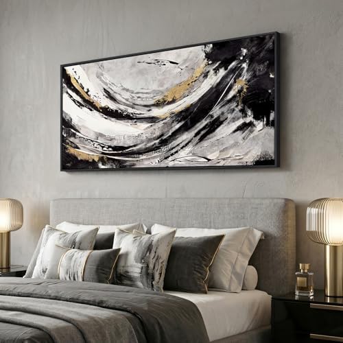 Extra Large Framed Black and White Abstract Wall Art - Image 2