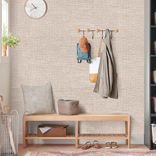 Amiya Grasscloth Khaki Wallpaper Peel and Stick Tan Faux Fabric Linen Contact - Image 6