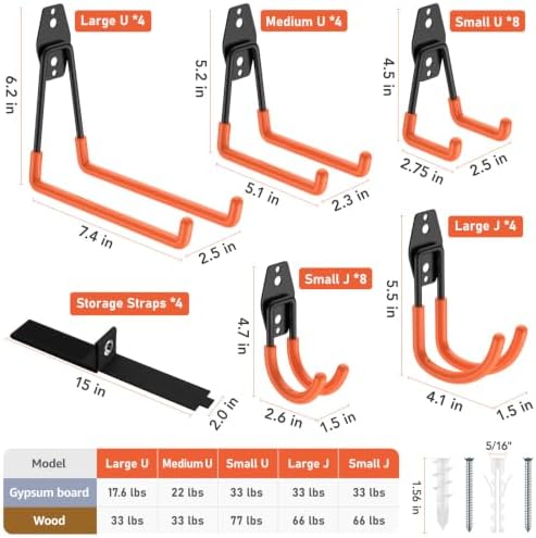 Garage Hooks, Anti-Slip Heavy Duty Wall Mount Hooks - Image 2