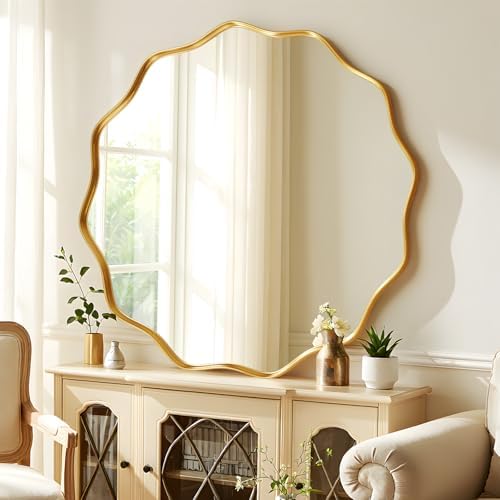30" Decorative Scalloped Round Wall Mirror, Wavy Metal Deep Frame - Image 6