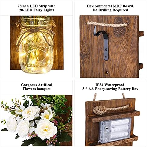 Lightess Mason Jar Wall Decor, Rustic Wall Sconces - Image 6