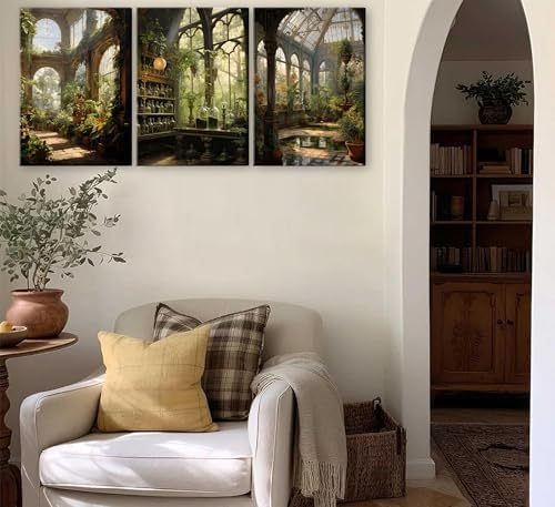 3pcs Framed William Morris Green Plants Canvas Wall Art Medieval Castle Posters - Image 4