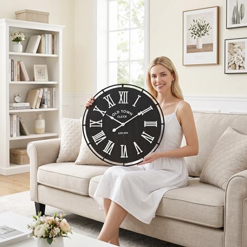 EMAX HOME 24 Inch Vintage London Style Wall Clock, Rustic Metal Frame, Silent - Image 2