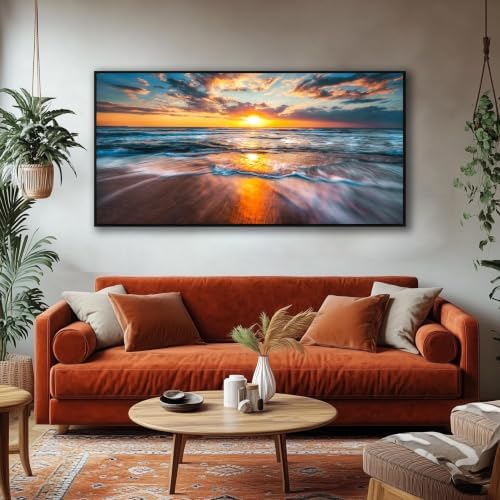 Framed Sun Wall Art for Living Room, 48 x 24 Inches Blue Wave and Large Coastal - Image 5