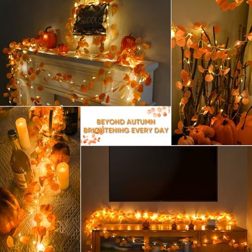suddus Vine with Fairy Lights Battery Operated, 33ft 100 LED Eucalyptus Leaf - Image 4