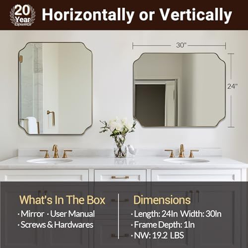 ANDY STAR 24"x30" Brushed Gold Bathroom Mirror, Rectangle Mirror - Image 2