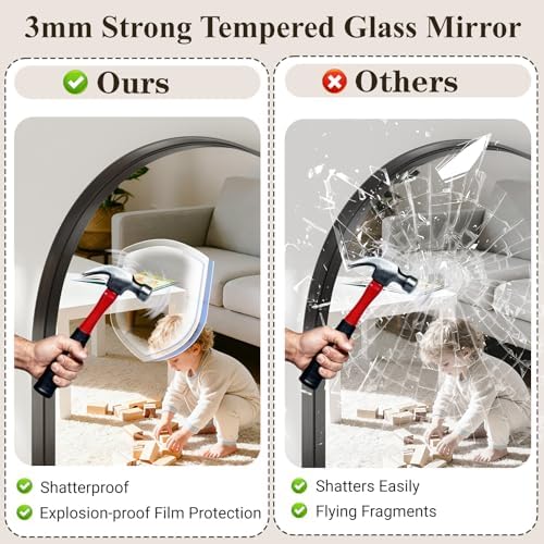 36"x30" Black Arched Mirror, Arched Wall Mirror - Image 5