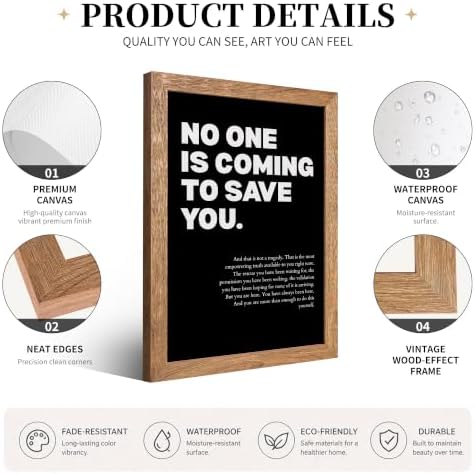 Golden Framed No One Is Coming To Save You Motivational Canvas Wall Art - Image 2