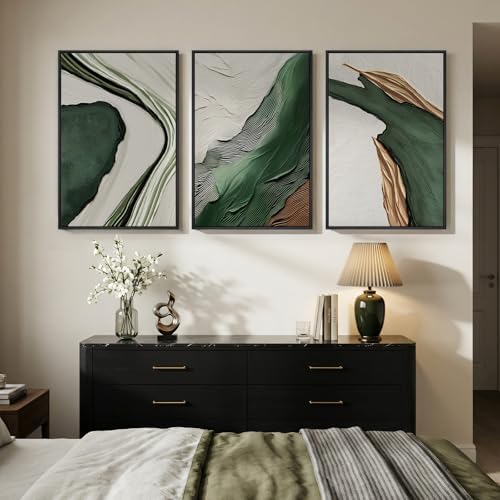 Large Framed Green White Abstract Wall Art - Image 4