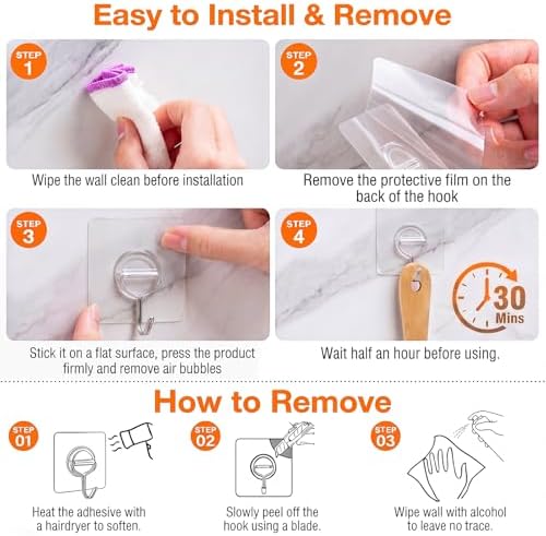 48 Pack Clear Adhesive Wall Hooks - Image 6
