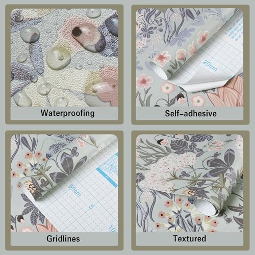Toduso Peel and Stick Wallpaper Vintage Wall Paper Gray/Purple Floral Contact - Image 6
