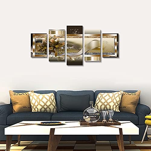 5 Panel Yellow Orchid Flowers Canvas Print - Image 4