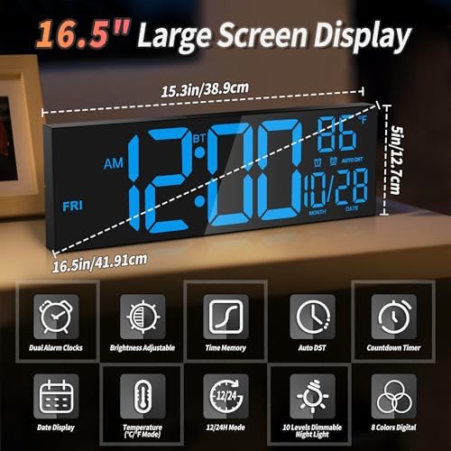 16.5" Blue LED Digital Wall Clock - Image 2
