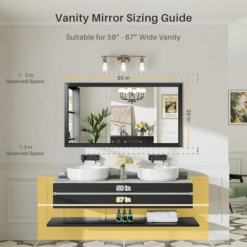 Briivue Black Metal Framed Bathroom Wall Mirror, 55x30 Inch - Image 2