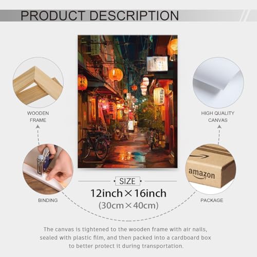 Japanese Tokyo Tea House Canvas Wall Art Asian Lantern Street Night Scene - Image 6