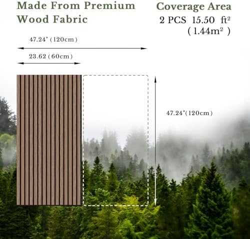 MISSDAY Wood Slat Acoustic Wall Panels, 2 Packs 47.2" x 23.6" Walnut Soundproof - Image 4