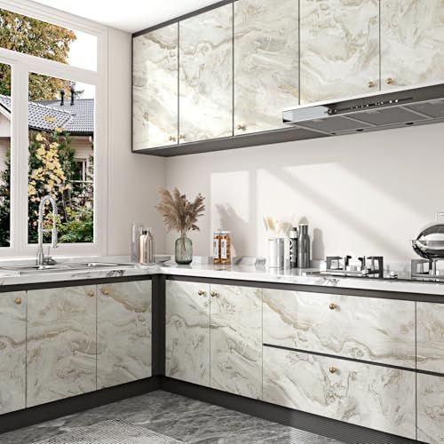 Glossy Beige/Gold Glossy Marble Contact Paper - Image 4